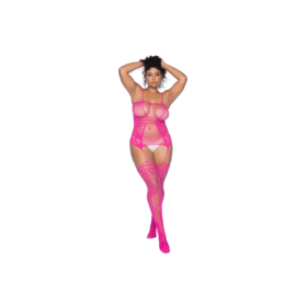 Combinaison grande taille en résille rose 